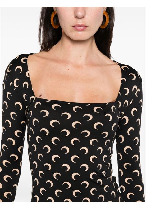 moon printed jersey ls squareneck top woman black and tan MARINE SERRE | WTS017ACJER0001IT99